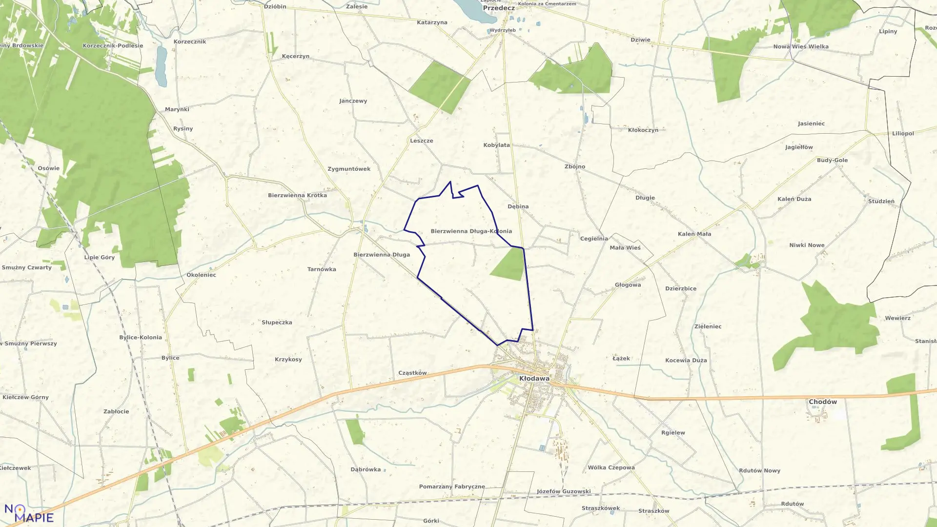 Mapa obrębu BIERZWIENNA DŁUGA KOLONIA w gminie Kłodawa