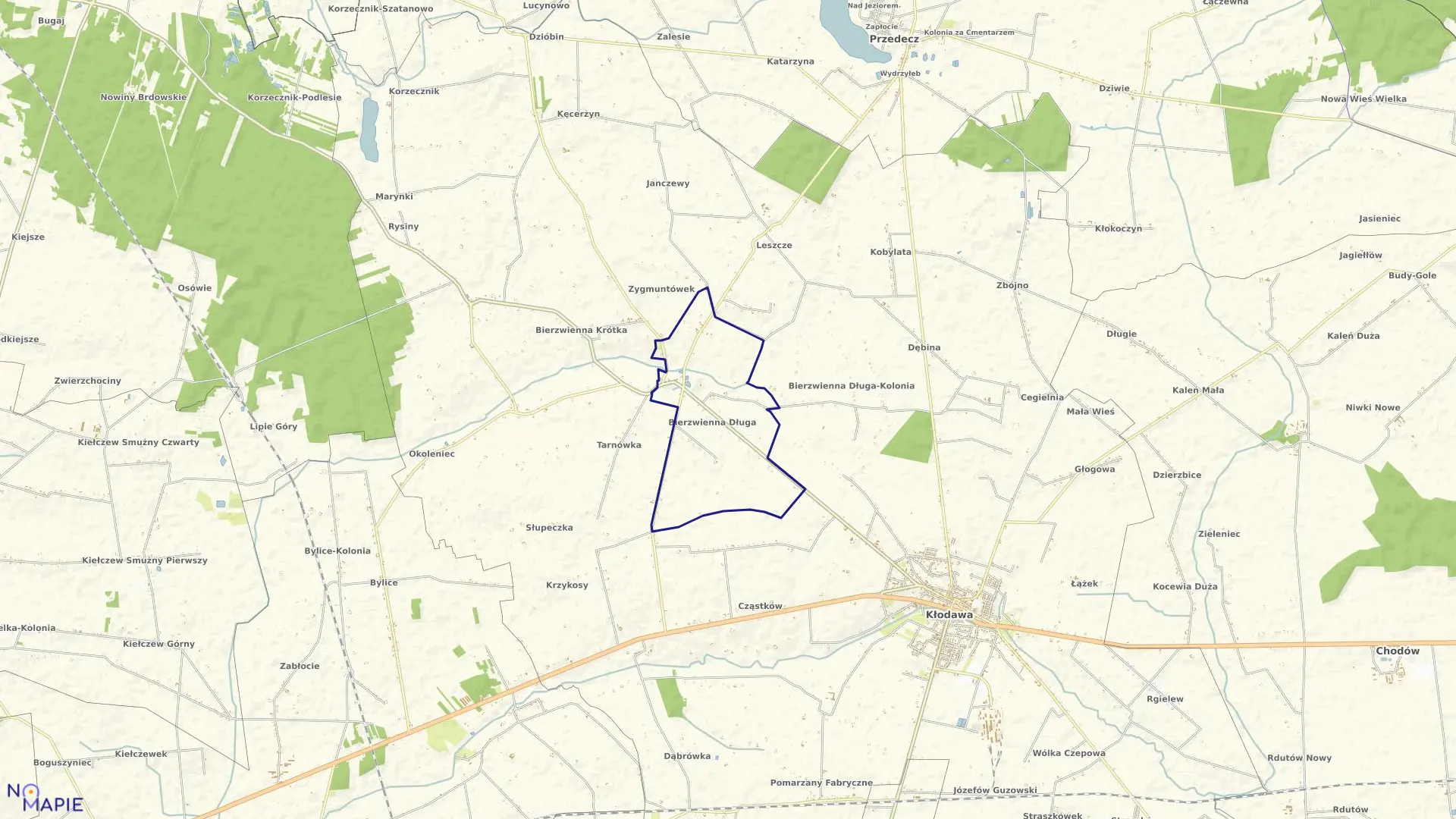 Mapa obrębu BIERZWIENNA DŁUGA WIEŚ w gminie Kłodawa