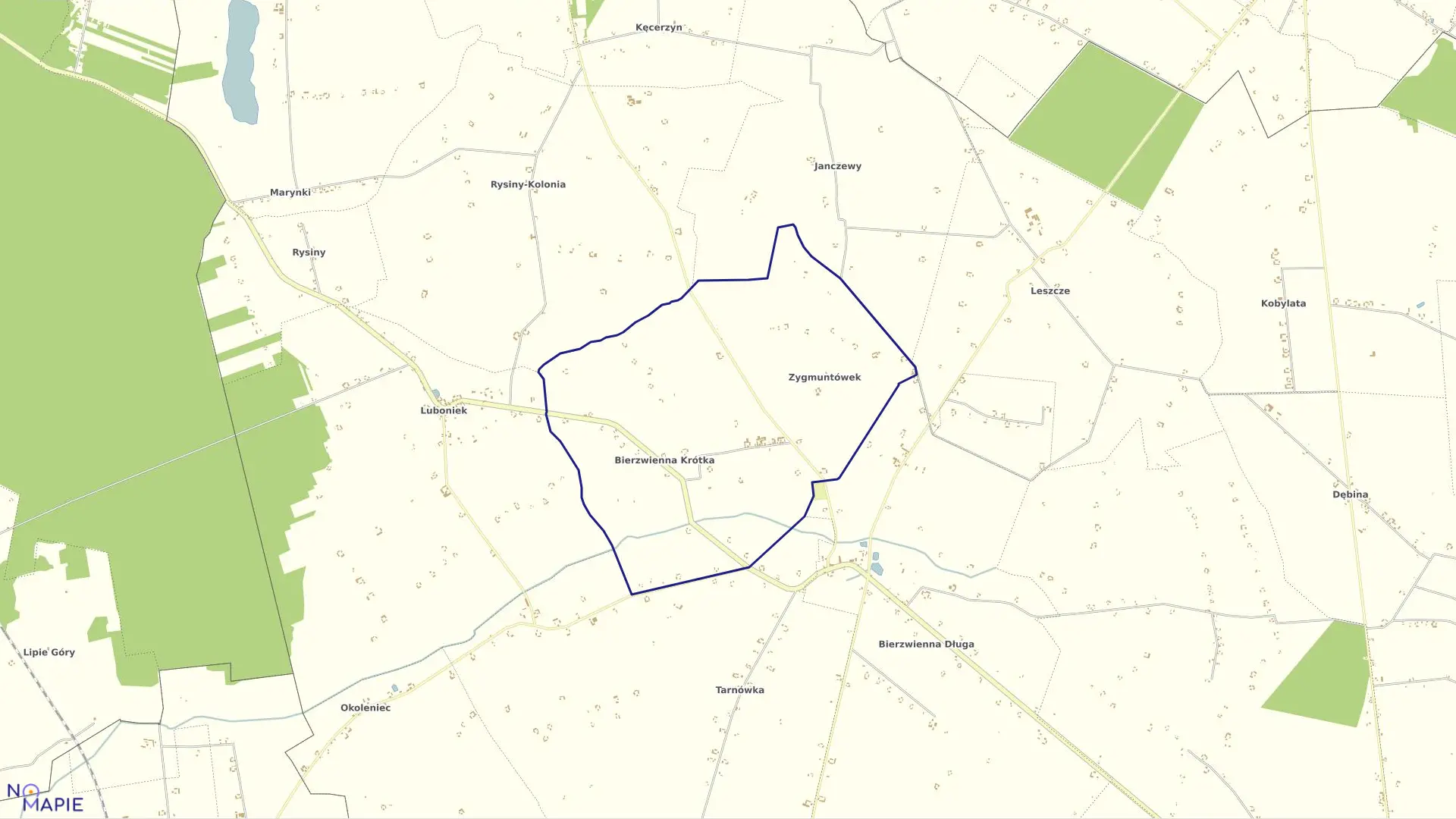 Mapa obrębu BIERZWIENNA KRÓTKA w gminie Kłodawa