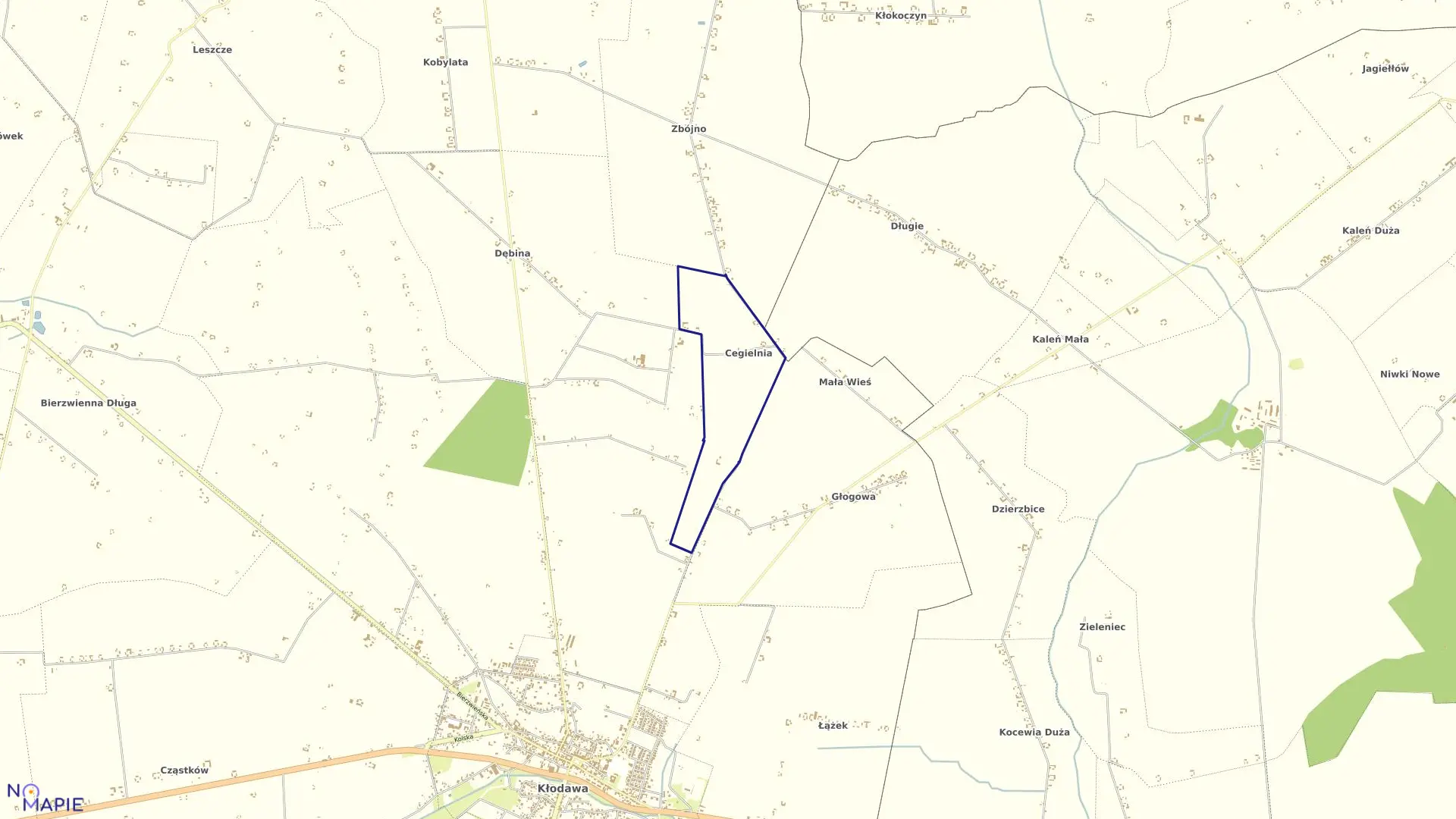Mapa obrębu CEGIELNIA w gminie Kłodawa