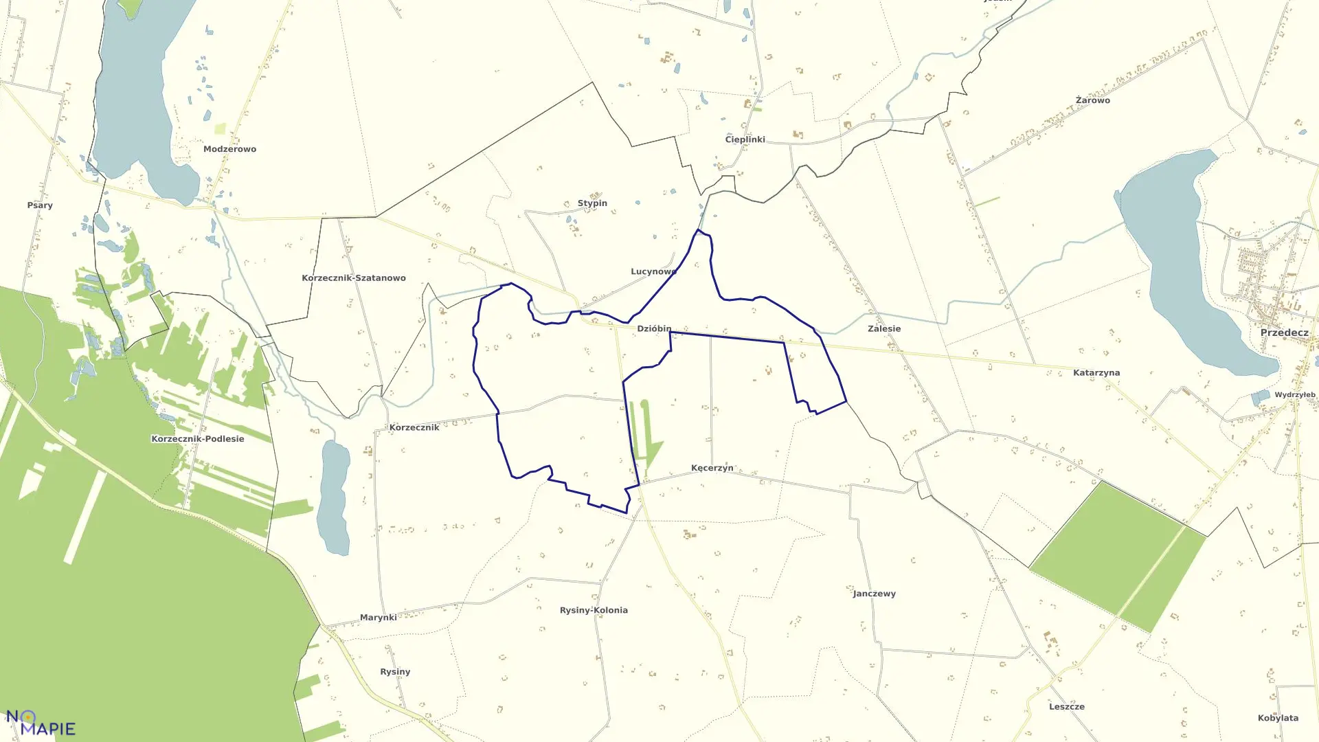 Mapa obrębu DZIÓBIN w gminie Kłodawa