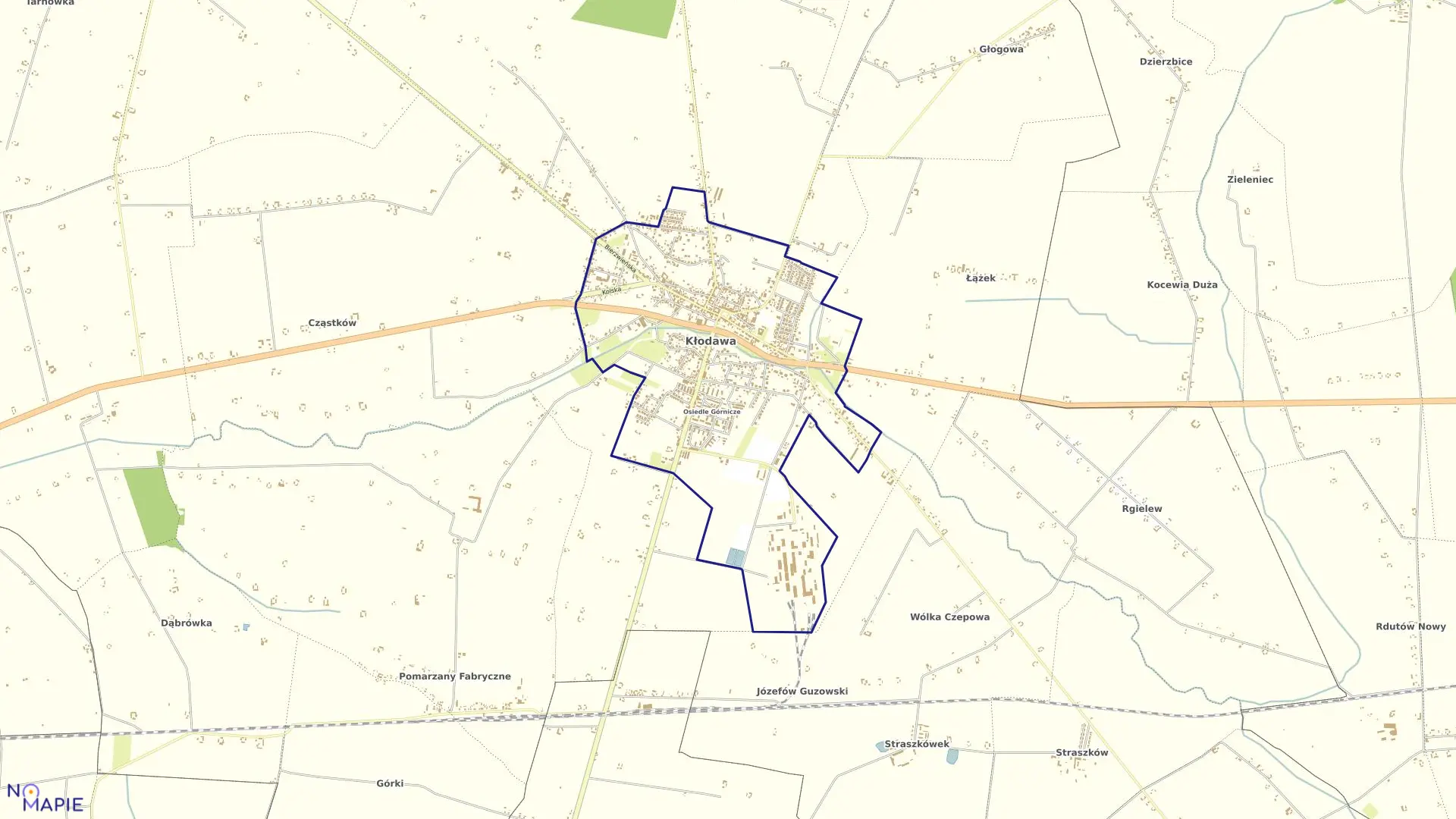 Mapa obrębu KŁODAWA w gminie Kłodawa